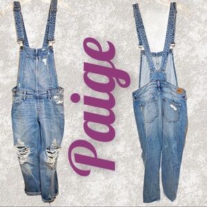 NWT PAIGE Sierra Serena Destructed Relaxed Overalls, Size 24